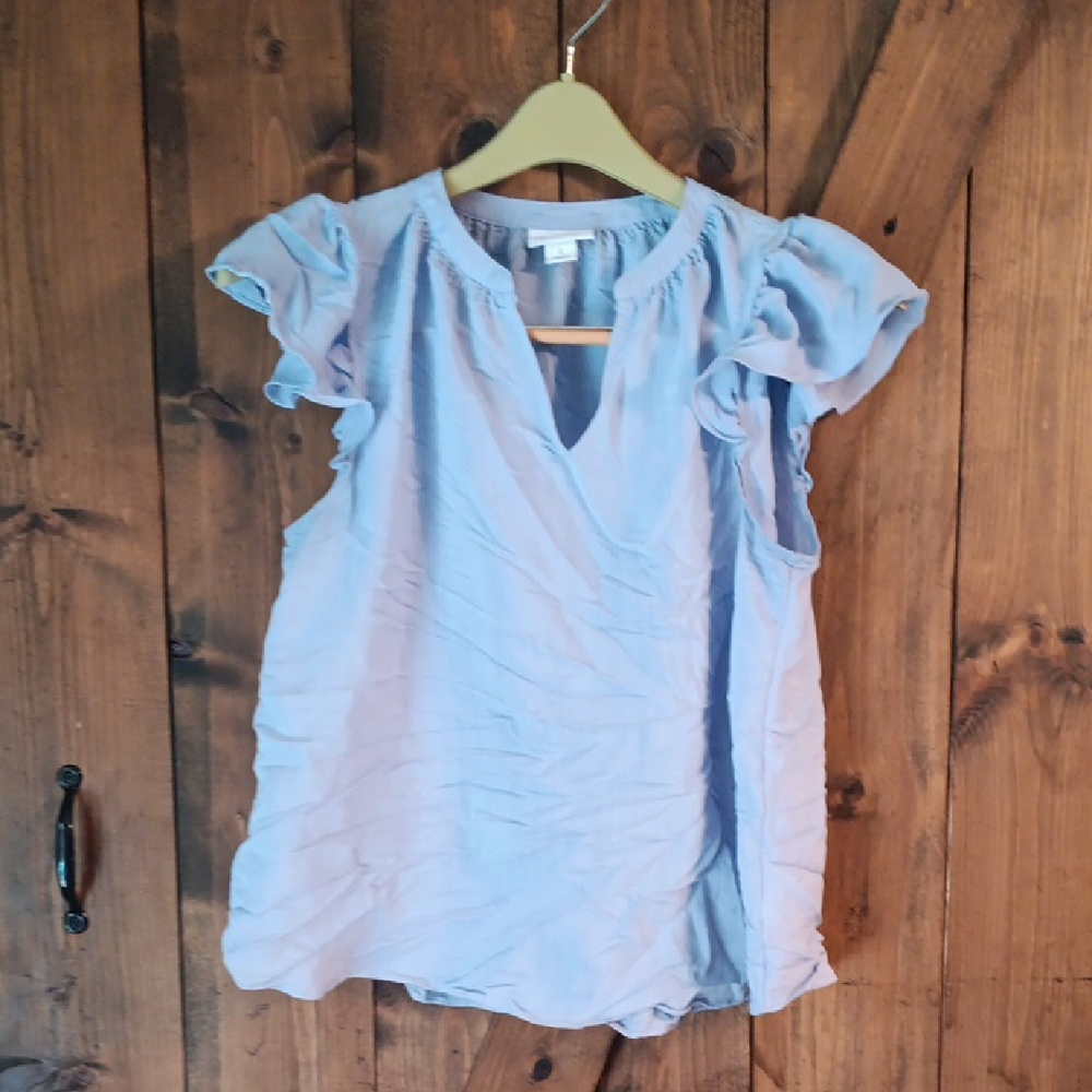 Liz Claiborne Soft Blue Ruffle Sleeve Blouse
